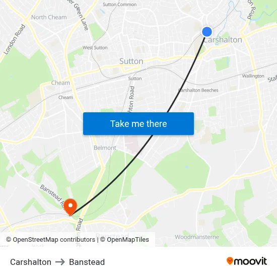 Carshalton to Banstead map