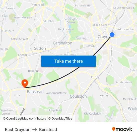 East Croydon to Banstead map