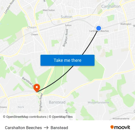 Carshalton Beeches to Banstead map