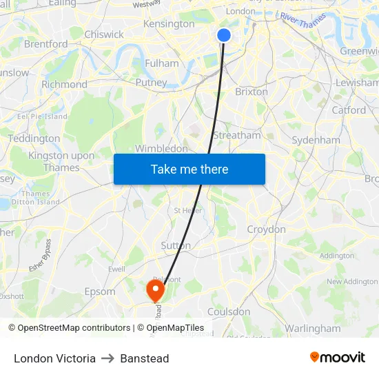 London Victoria to Banstead map