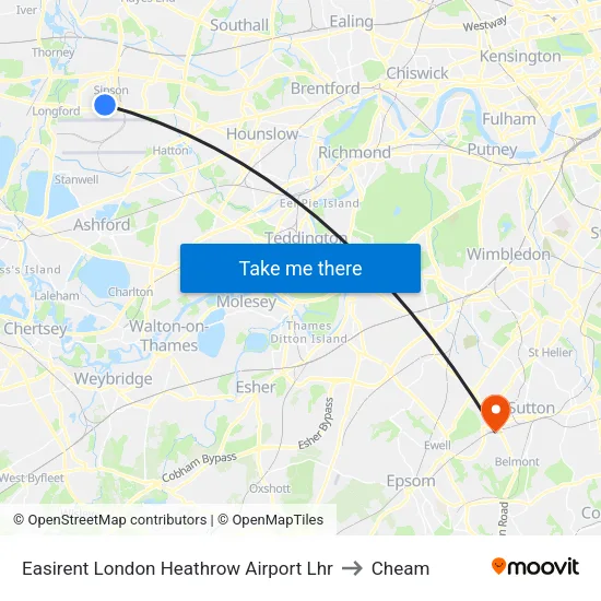 Easirent London Heathrow Airport Lhr to Cheam map
