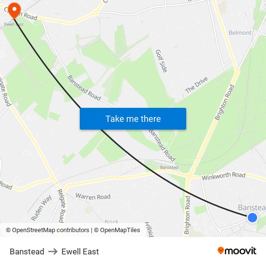 Banstead to Ewell East map