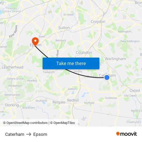 Caterham to Epsom map