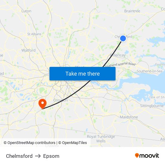 Chelmsford to Epsom map