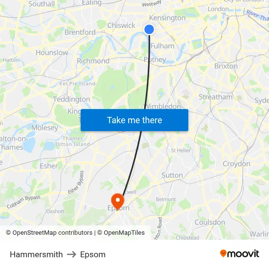 Hammersmith to Epsom map