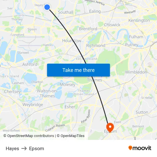 Hayes to Epsom map