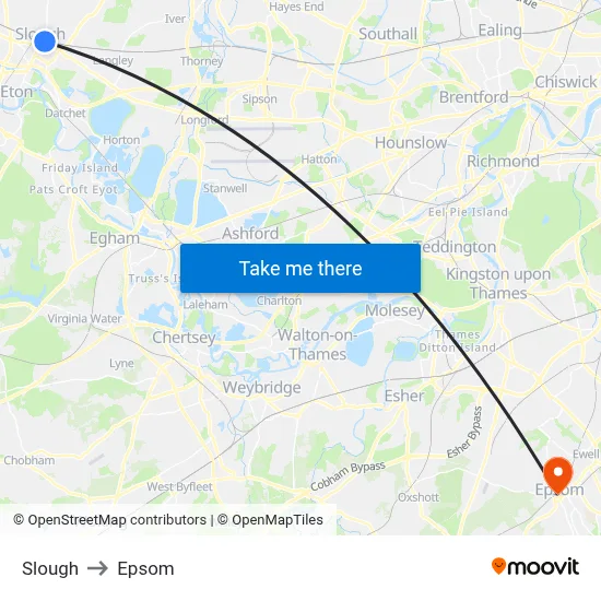 Slough to Epsom map