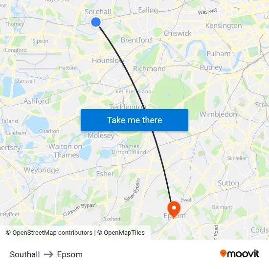 Southall to Epsom map