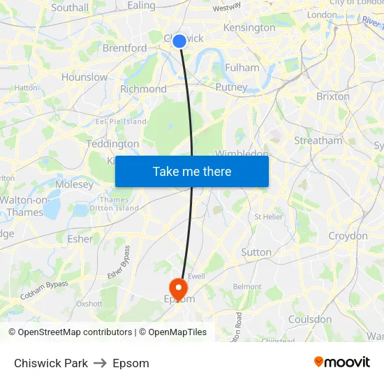 Chiswick Park to Epsom map