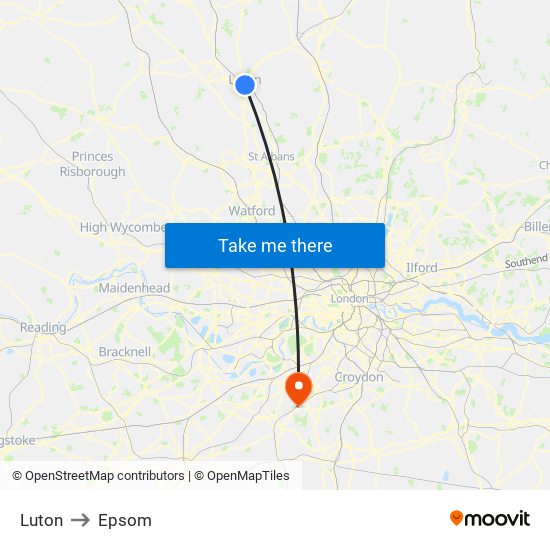 Luton to Epsom map