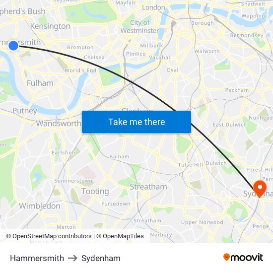 Hammersmith to Sydenham map