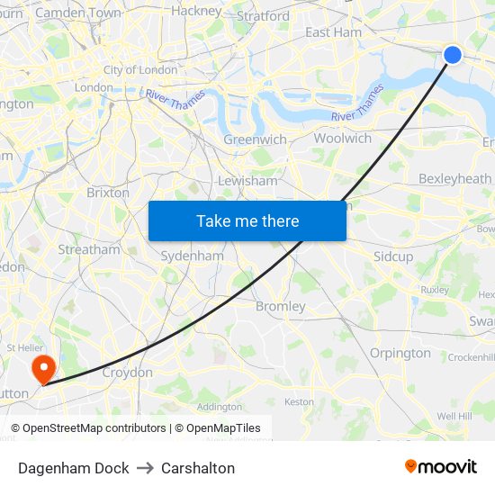 Dagenham Dock to Carshalton map