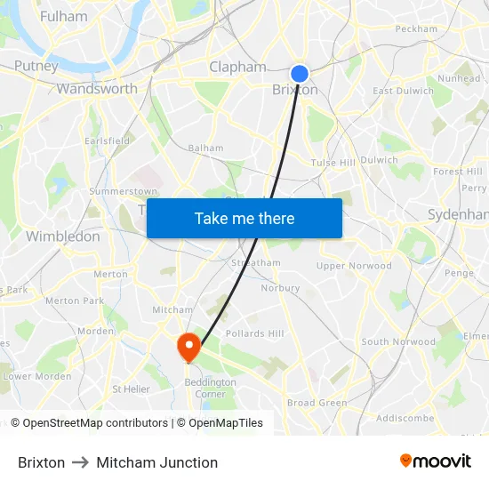 Brixton to Mitcham Junction map