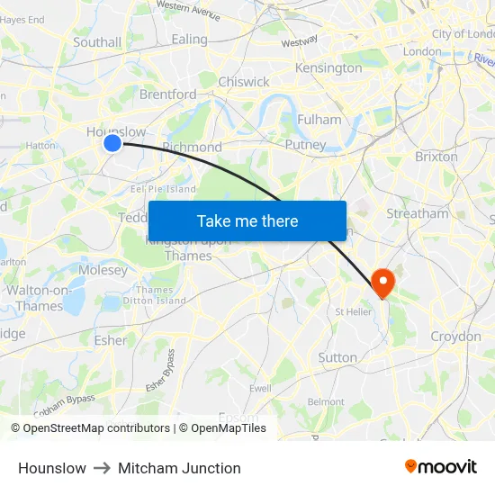 Hounslow to Mitcham Junction map