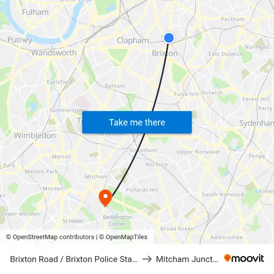 Brixton Road / Brixton Police Station to Mitcham Junction map