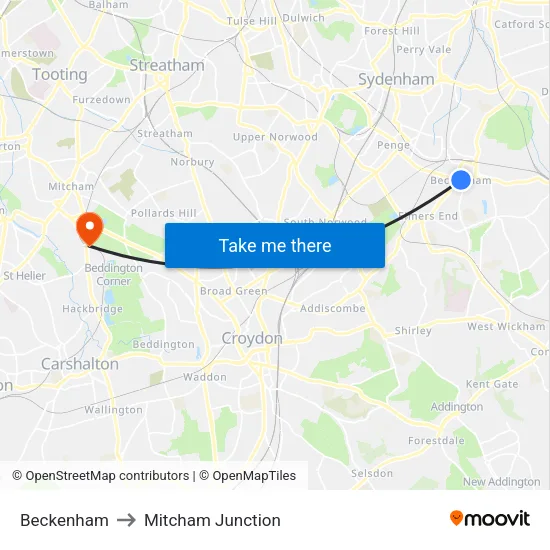 Beckenham to Mitcham Junction map