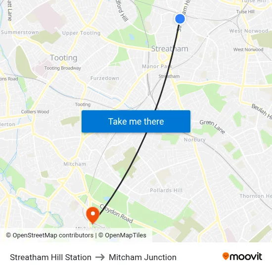 Streatham Hill Station to Mitcham Junction map