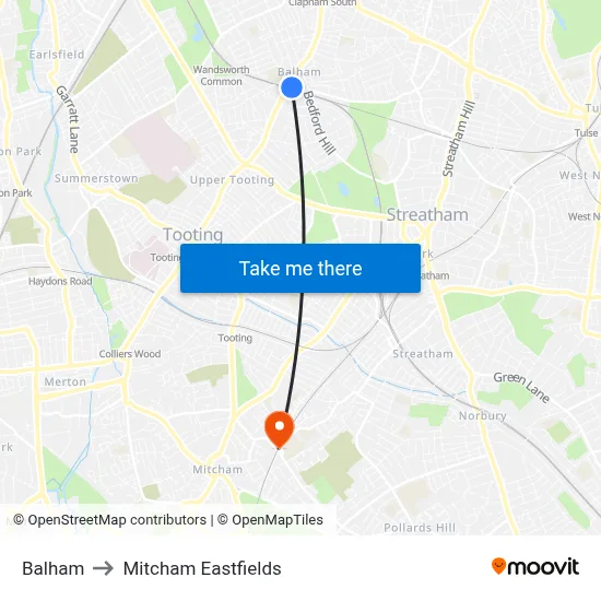 Balham to Mitcham Eastfields map
