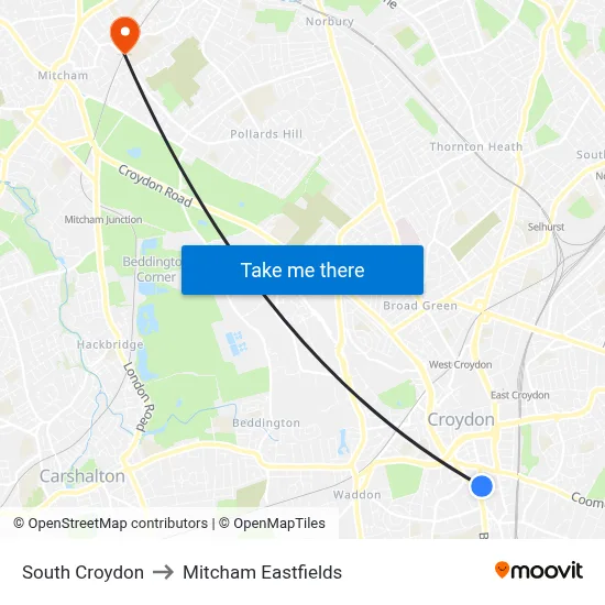 South Croydon to Mitcham Eastfields map