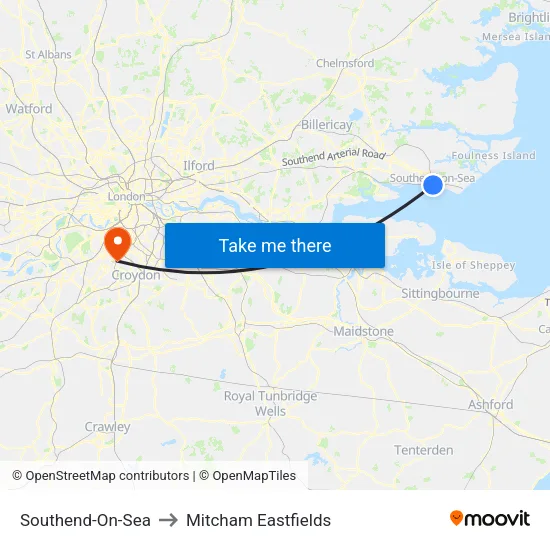 Southend-On-Sea to Mitcham Eastfields map