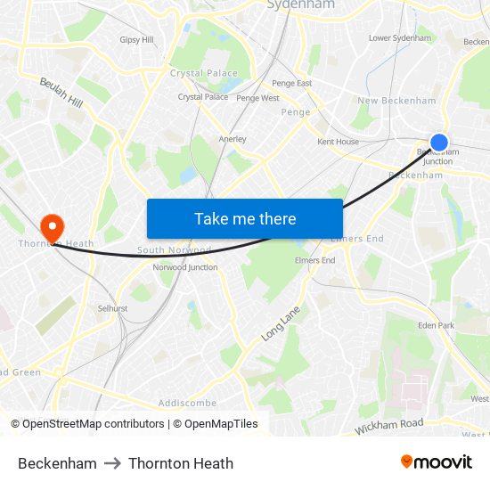 Beckenham to Thornton Heath map