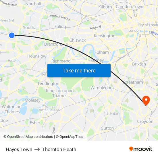 Hayes Town to Thornton Heath map