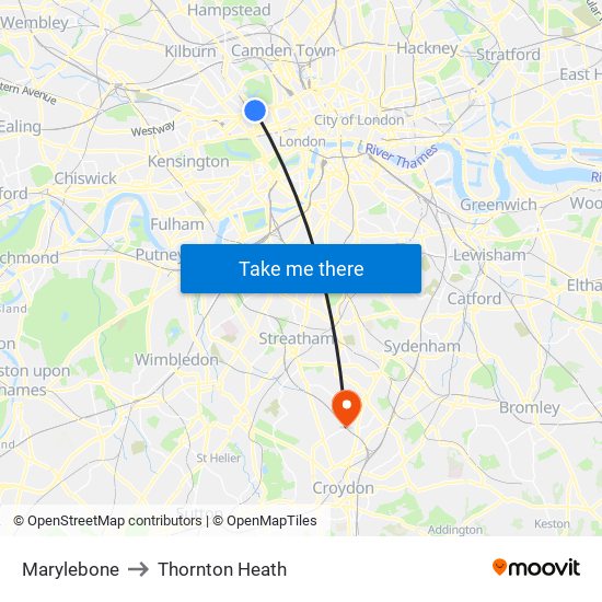 Marylebone to Thornton Heath map