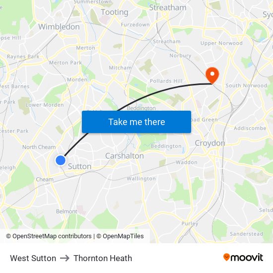 West Sutton to Thornton Heath map