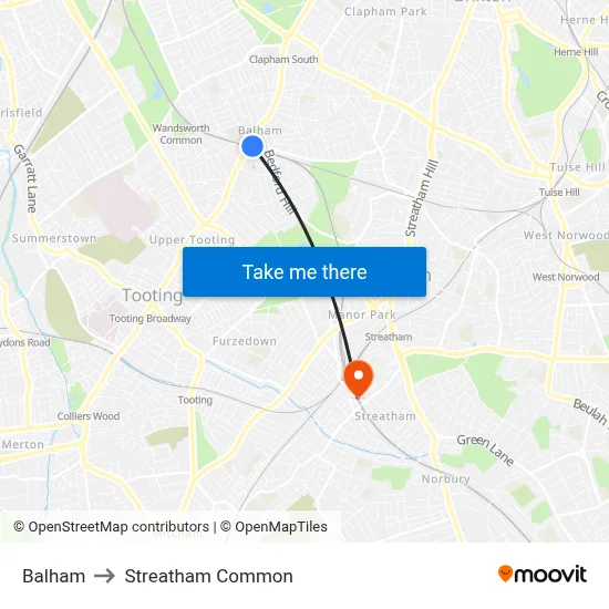 Balham to Streatham Common map
