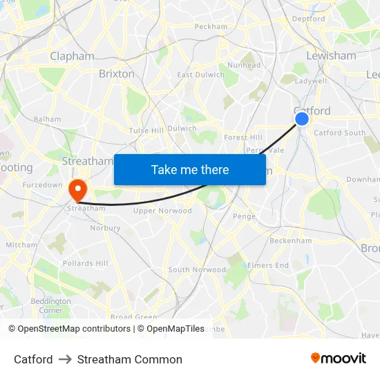 Catford to Streatham Common map