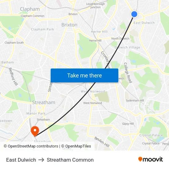 East Dulwich to Streatham Common map