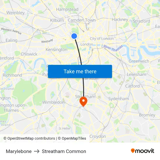 Marylebone to Streatham Common map