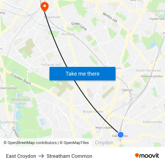 East Croydon to Streatham Common map