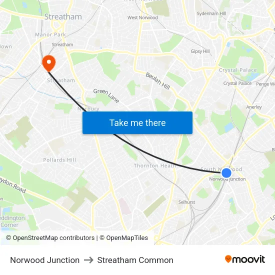 Norwood Junction to Streatham Common map