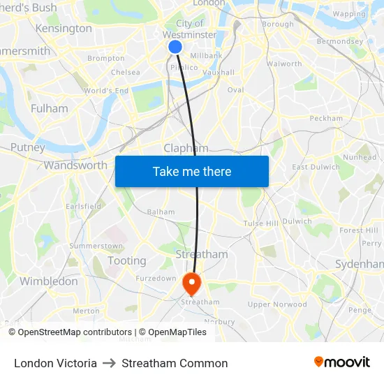 London Victoria to Streatham Common map