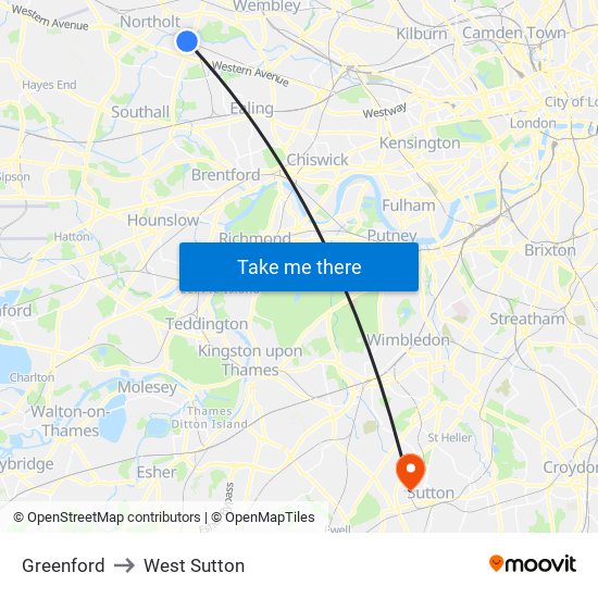 Greenford to West Sutton map