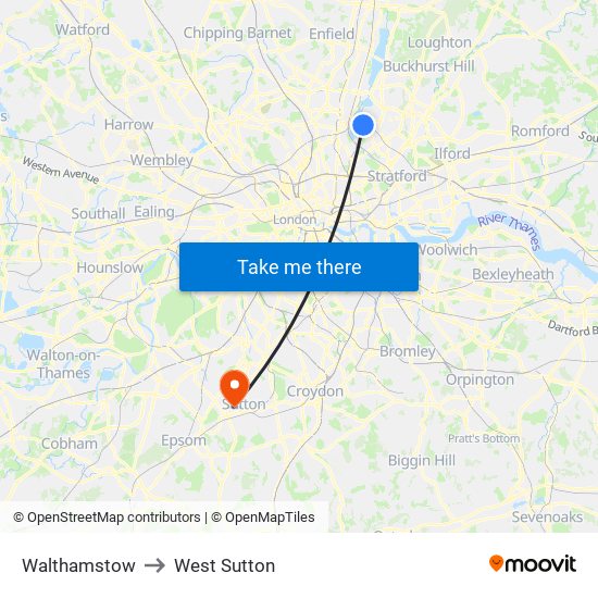 Walthamstow to West Sutton map