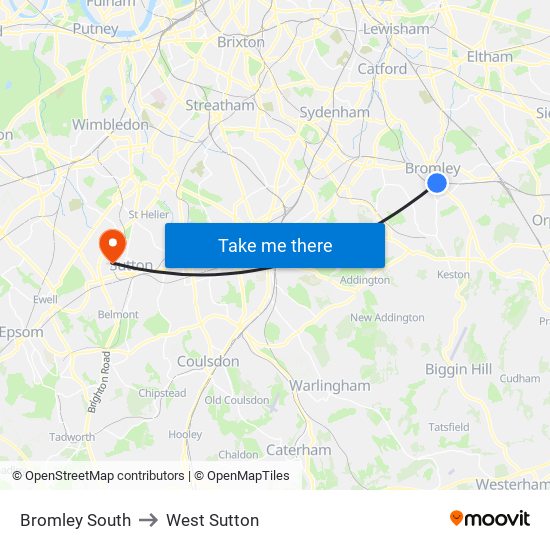 Bromley South to West Sutton map