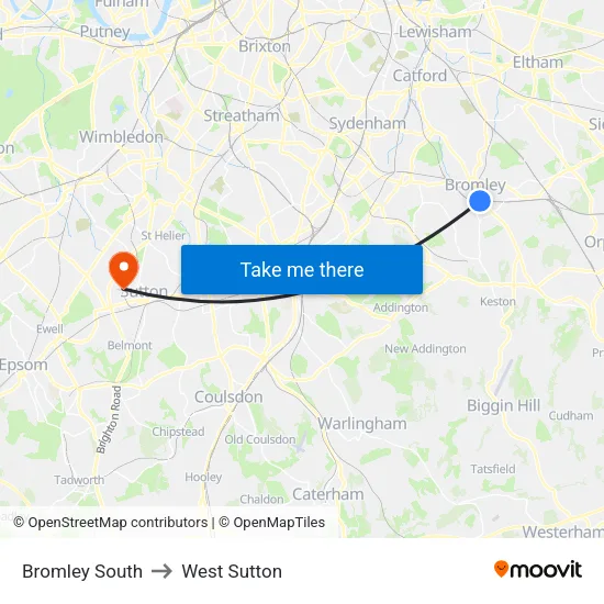 Bromley South to West Sutton map