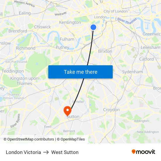 London Victoria to West Sutton map