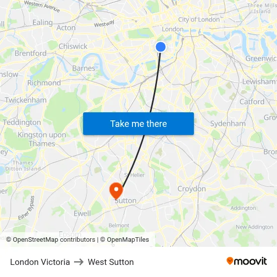 London Victoria to West Sutton map