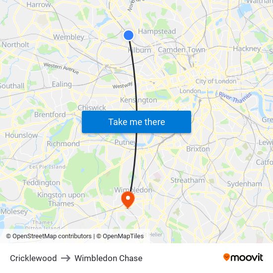Cricklewood to Wimbledon Chase map