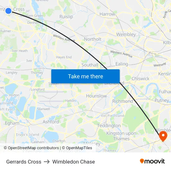 Gerrards Cross to Wimbledon Chase map