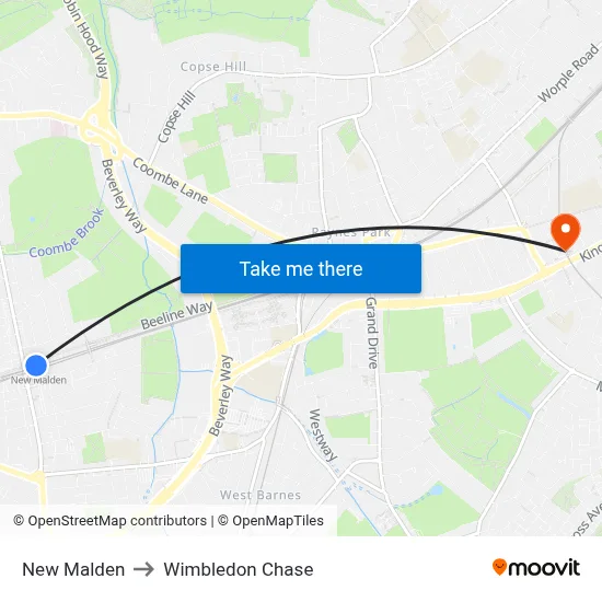 New Malden to Wimbledon Chase map