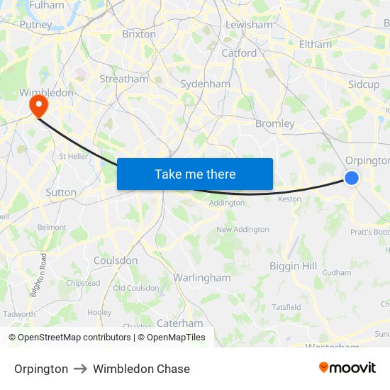 Orpington to Wimbledon Chase map
