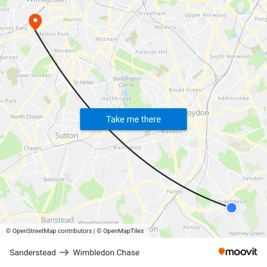 Sanderstead to Wimbledon Chase map