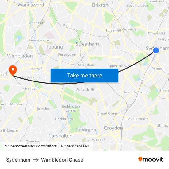Sydenham to Wimbledon Chase map
