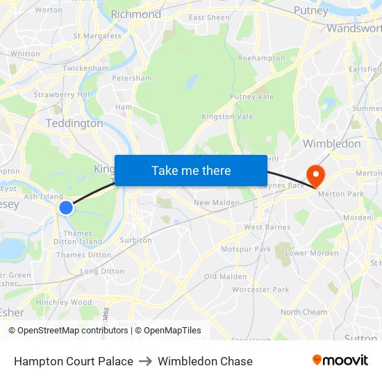 Hampton Court Palace to Wimbledon Chase map