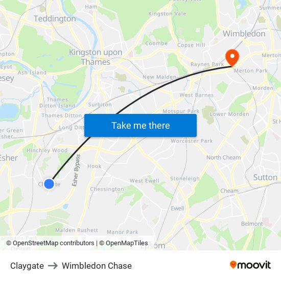 Claygate to Wimbledon Chase map