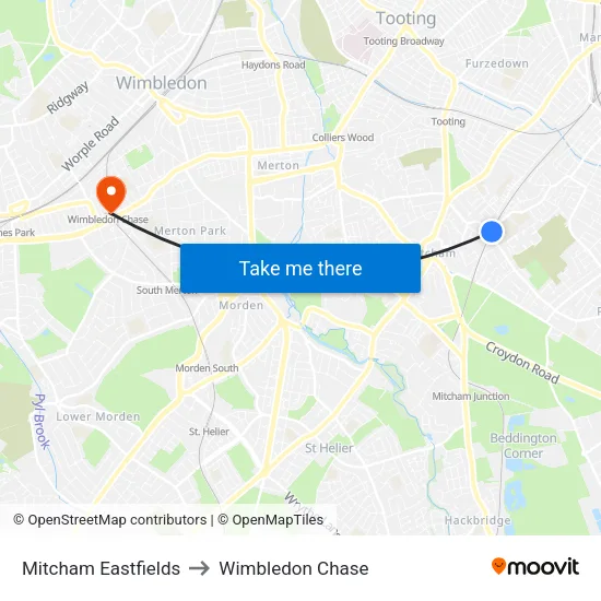 Mitcham Eastfields to Wimbledon Chase map